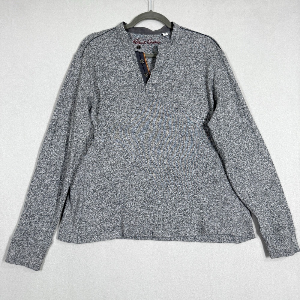 Robert Graham Henley Shirt‎ Mens Medium Classic Fit Grey Heather Long Sleeve